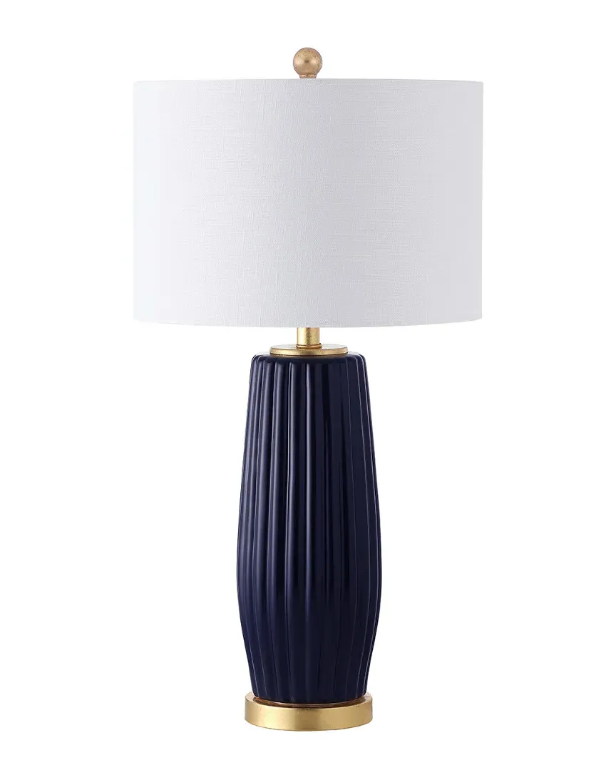 Roman Fluted Ceramic Table Lamp with LED - Navy