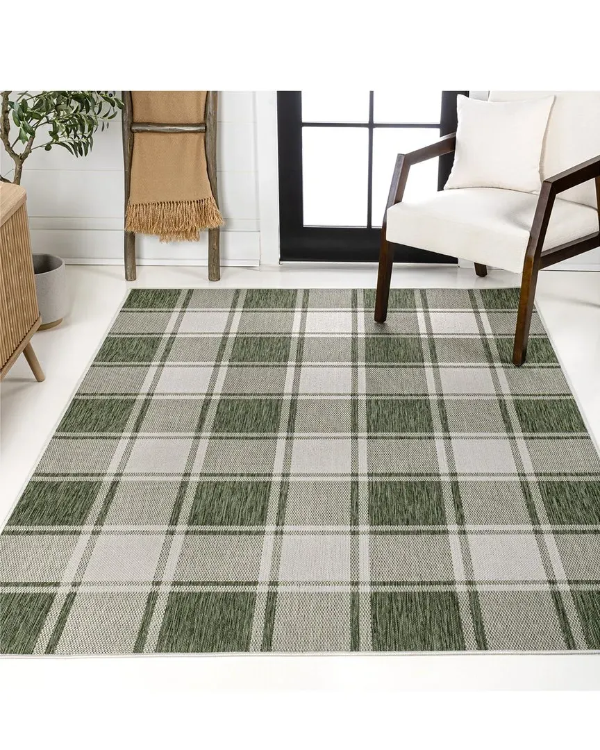 Sabine Gingham Indoor/Outdoor Area Rug - Green, Polypropylene