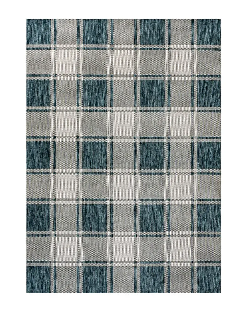 Sabine Gingham Indoor/Outdoor Area Rug - Turquoise, Polypropylene