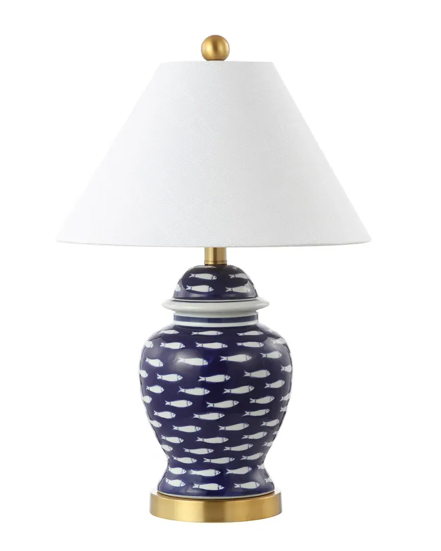 School of Fish 22in Ginger Jar Ceramic LED Table Lamp - Blue