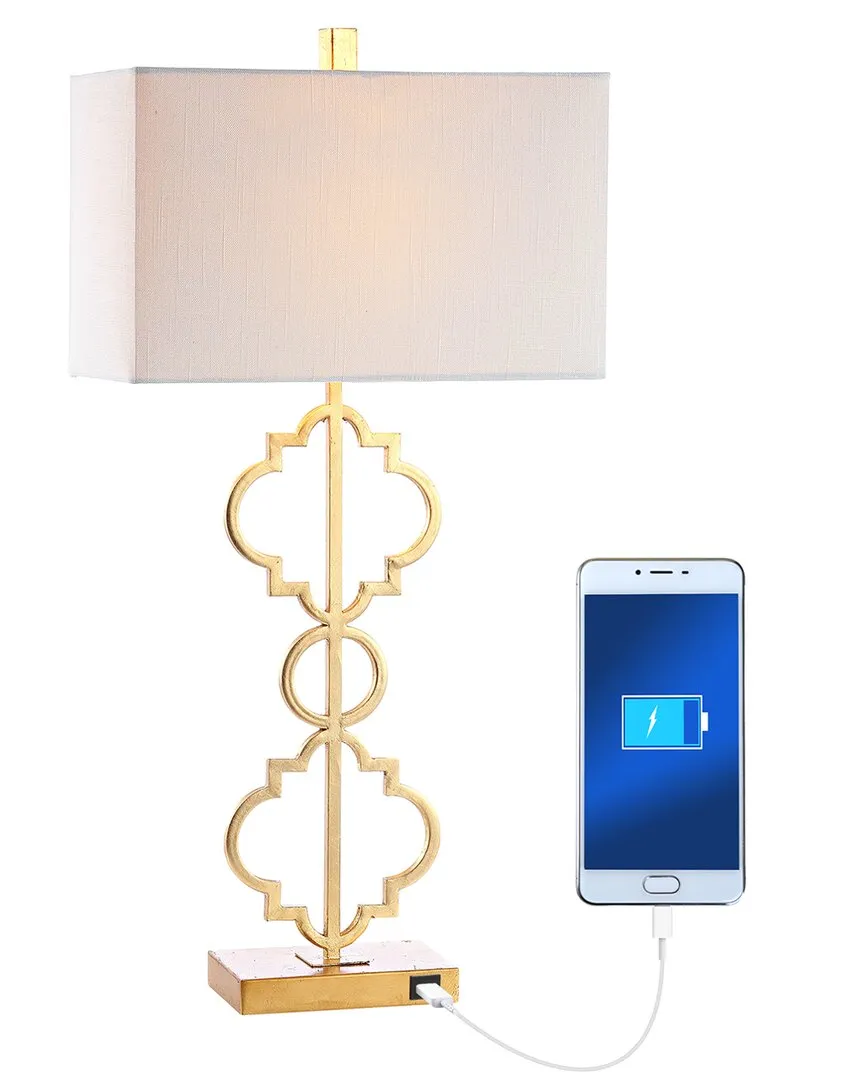 Selina 32in Ogee Trellis LED USB Table Lamp - Gold Leaf