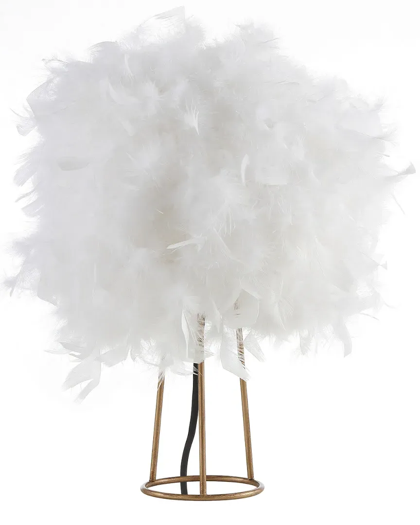 Stork 16in Feather Metal LED Table Lamp - White, Gold image