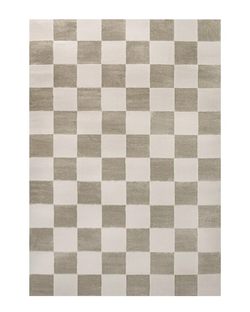 Thea Geometric Checkerboard High-Low Area Rug - Beige, Polyester image