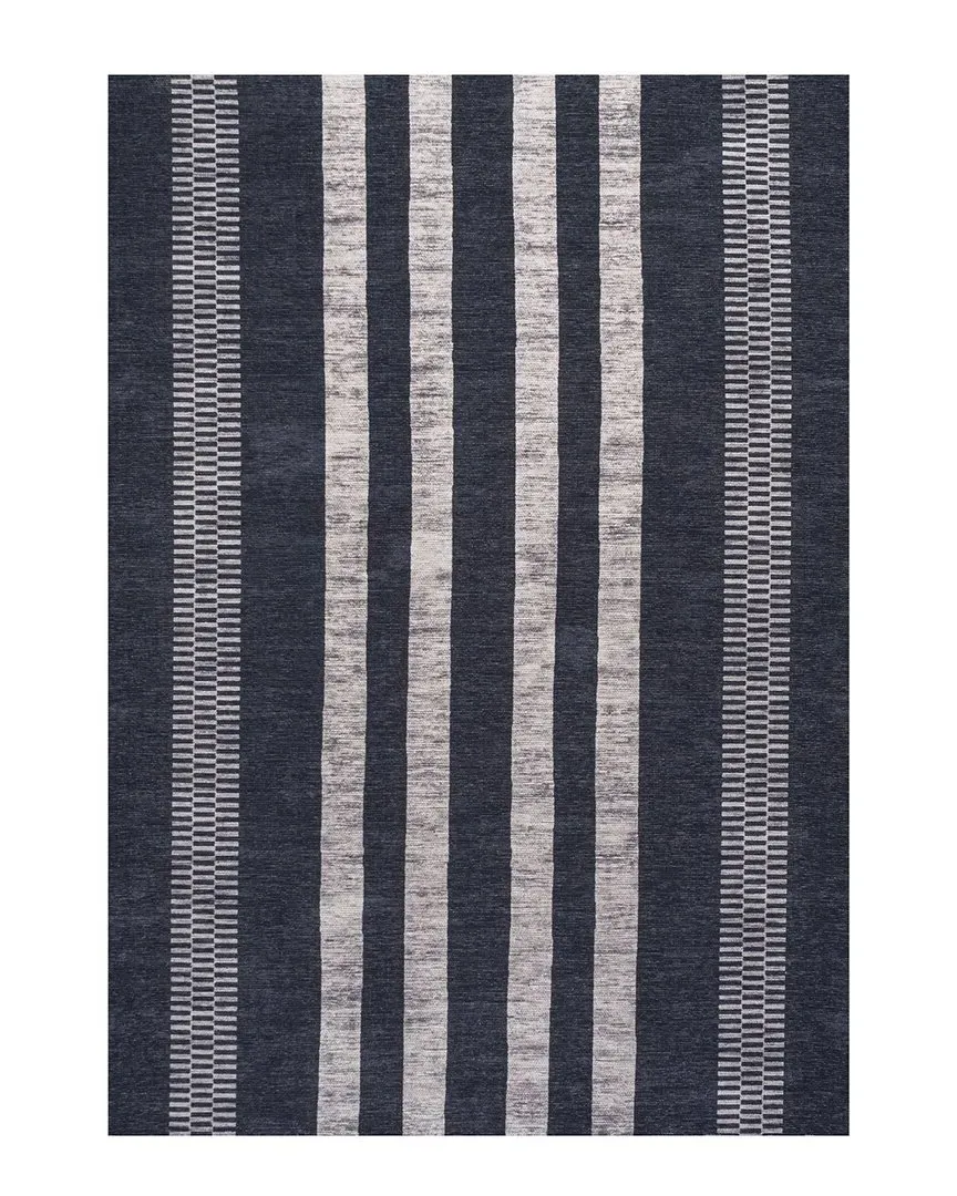 Vichy Geometric Striped Machine-Washable Rug - Black image