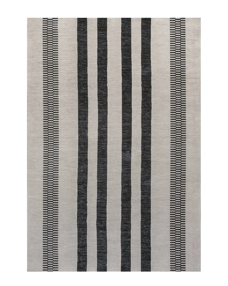 Vichy Geometric Striped Machine-Washable Rug - Cream