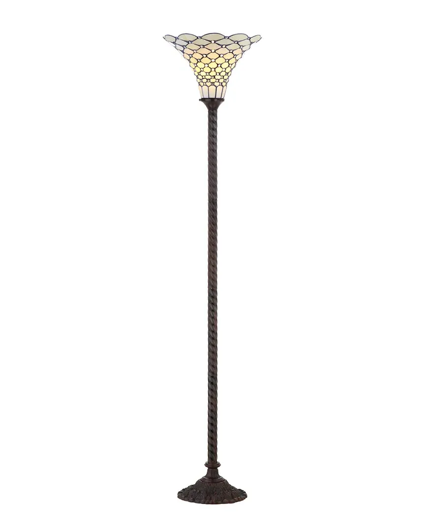 White Tiffany-Style Torchiere Floor Lamp - Seashell, Chrome image
