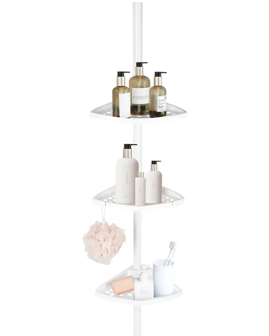 3-Tier Shower Caddy with Towel Bar - White, Stainless Steel image