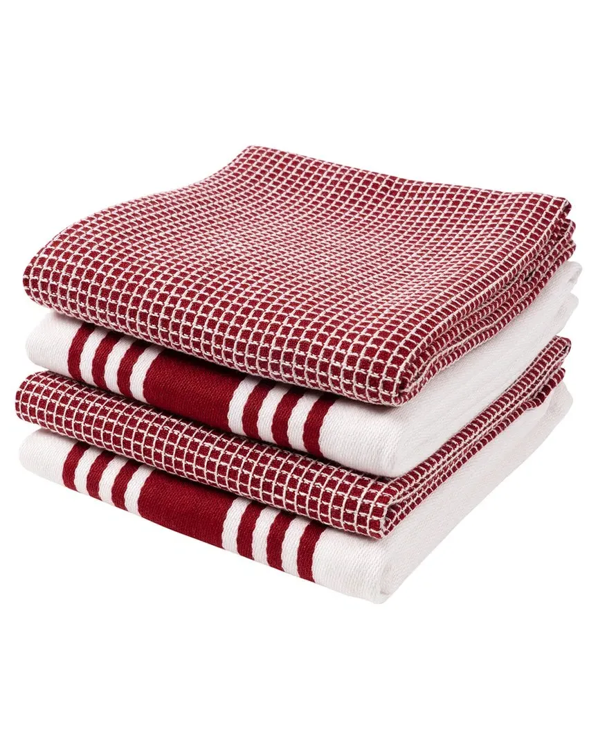 Madison Waffle Kitchen Towel Set of 4 - Red, Cotton