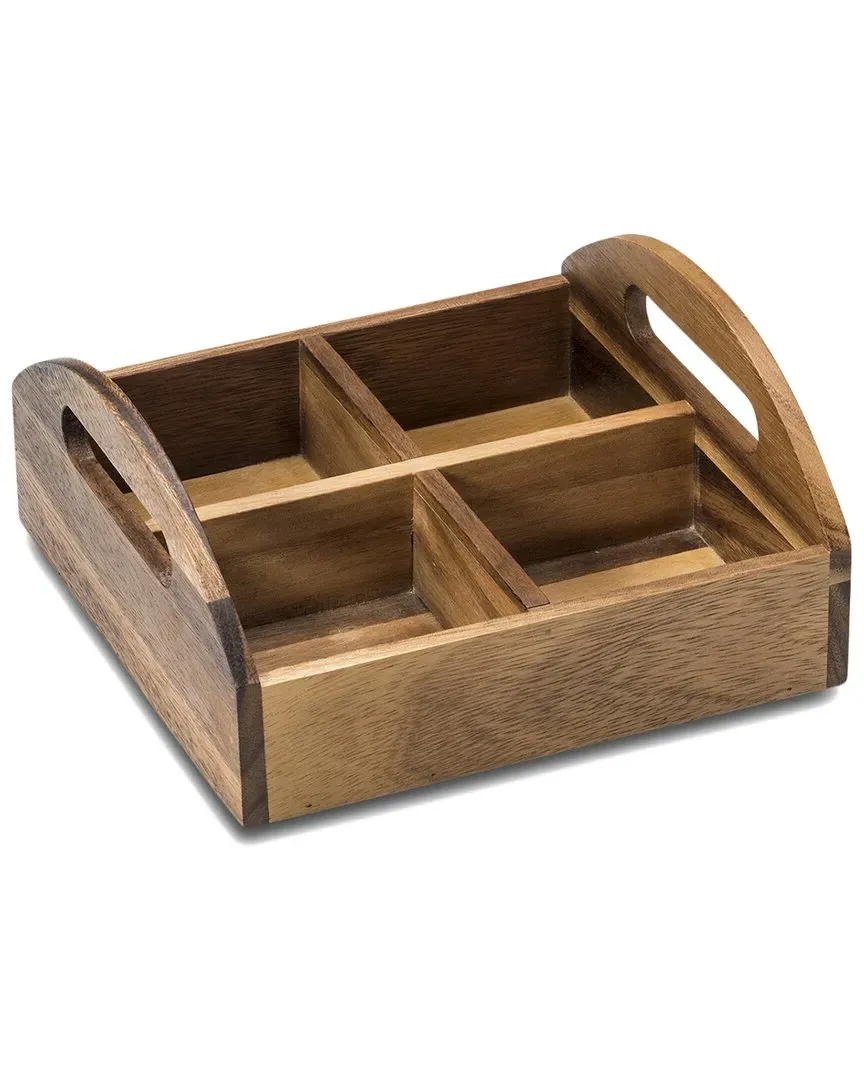4 Compartment Snack Tray with Handles - Brown, Acacia Wood image