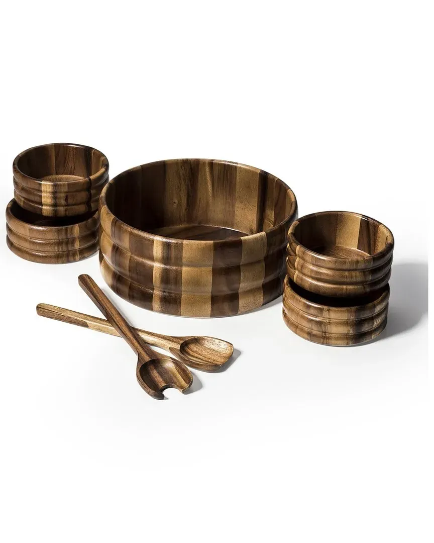 7pc Extra Large Salad Bowl with Servers & Bowls - Brown, Acacia