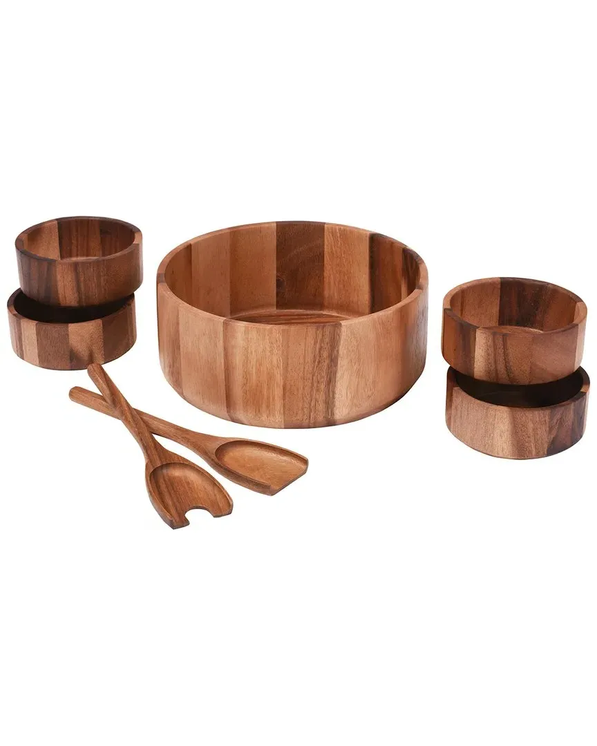 7pc Extra Large Salad Bowl with Servers & Bowls - Brown, Acacia