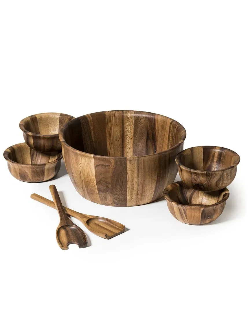 7pc X-Large Salad Bowl Set with Servers - Brown, Acacia Wood