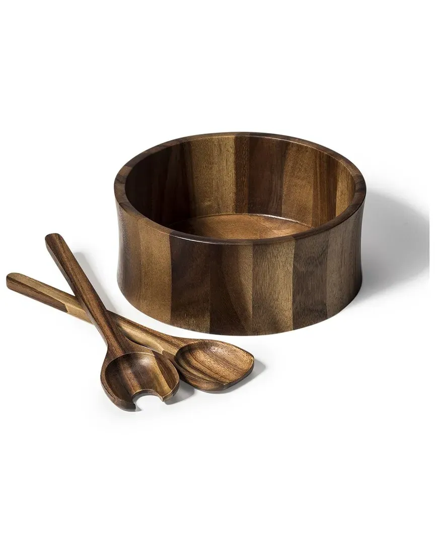 Large Salad Bowl with Servers - Brown, Acacia Wood image