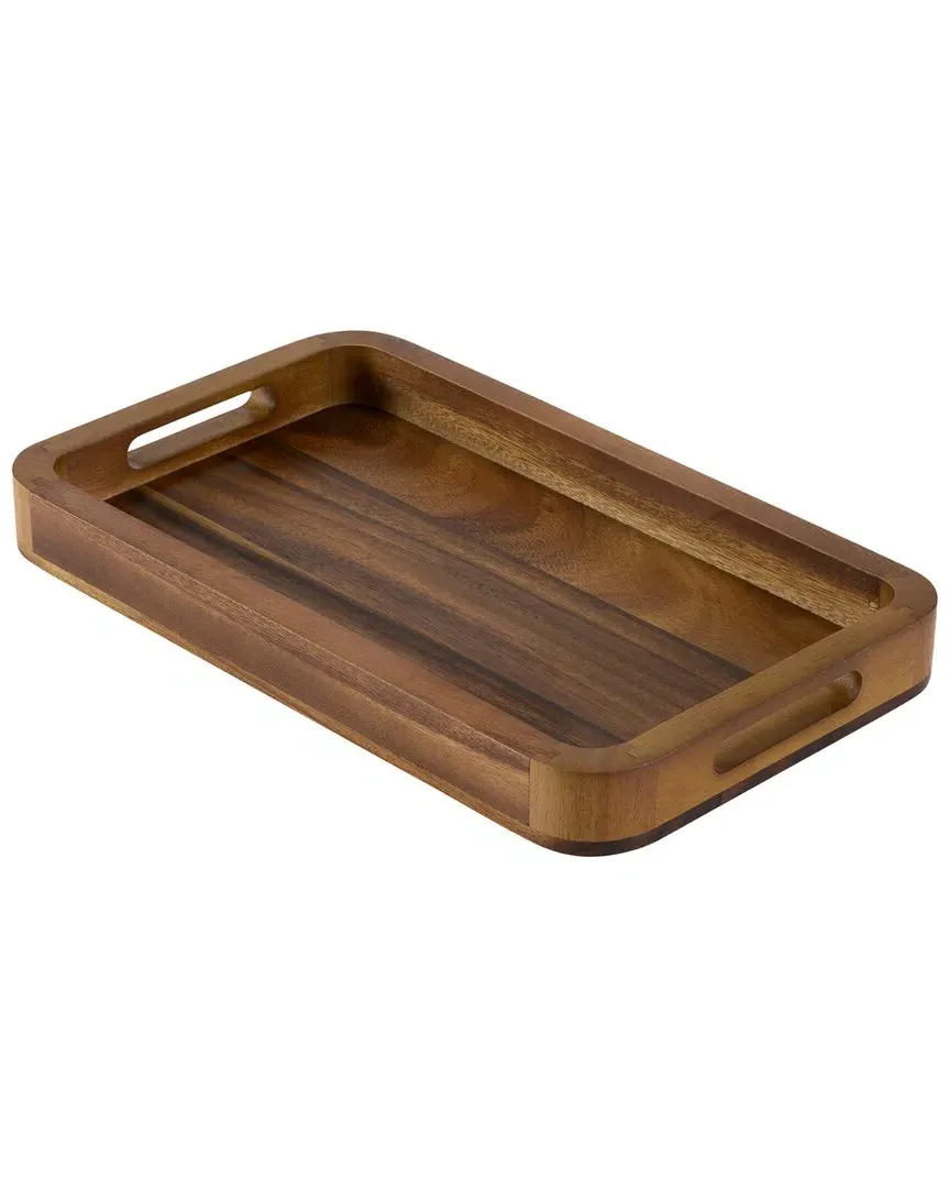Medium Rectangular Serving Tray with Ceramic Dishes - Brown, Acacia image