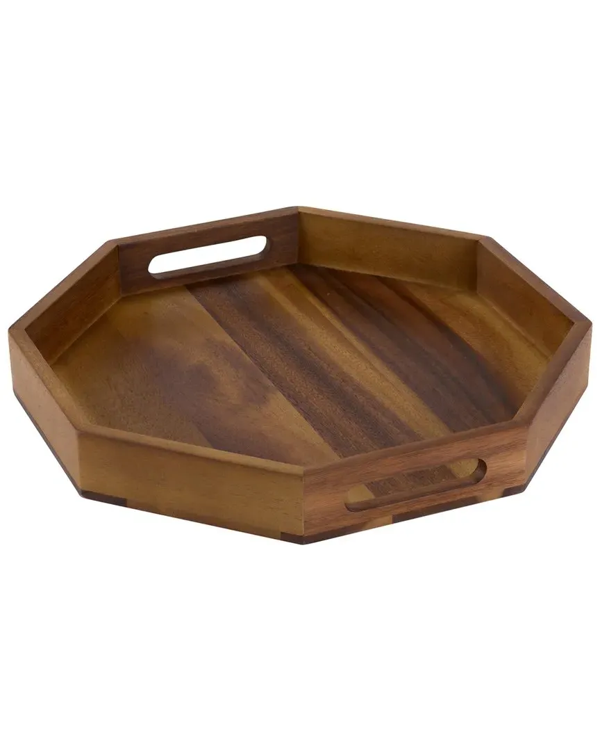 Octagon Serving Tray 15" - Brown, Acacia Wood