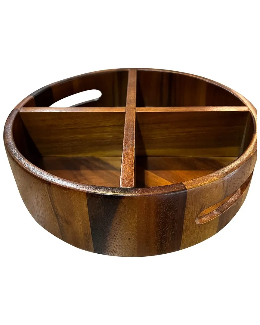 Rotating Divided Round Tray - Brown, Acacia Wood