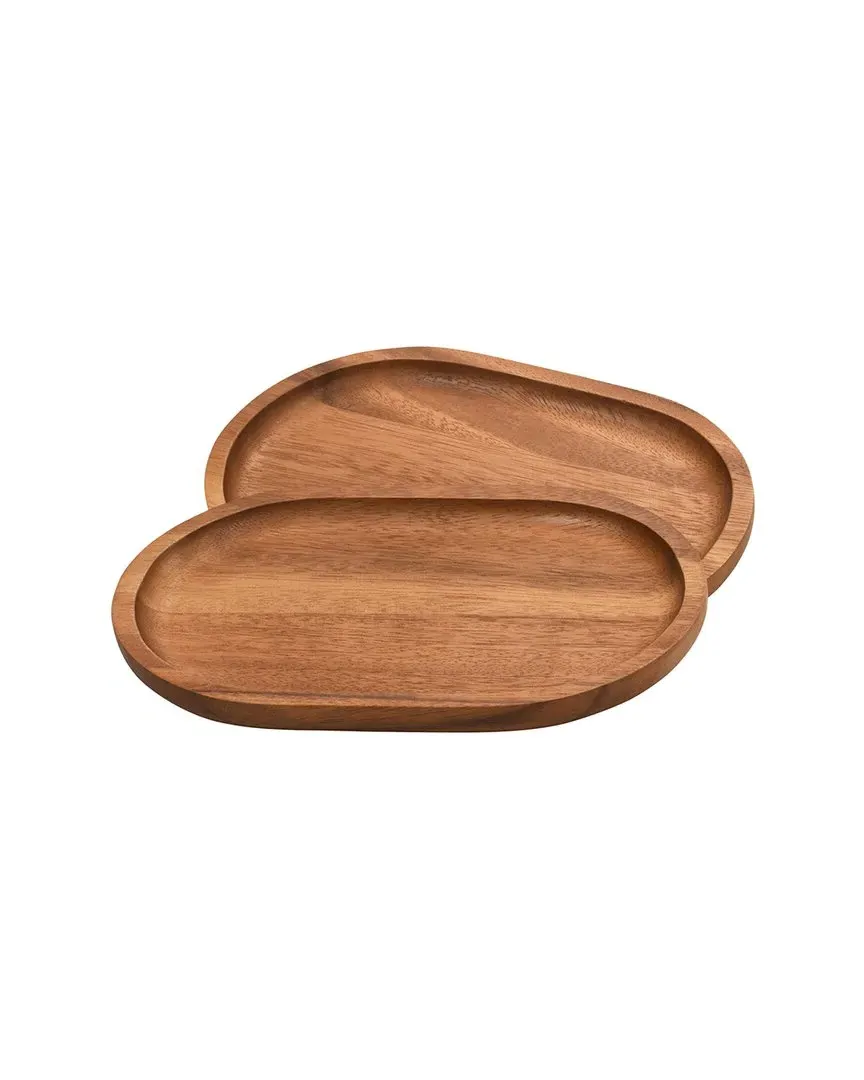 Set of 2 Oval Plates - Brown, Acacia Wood image