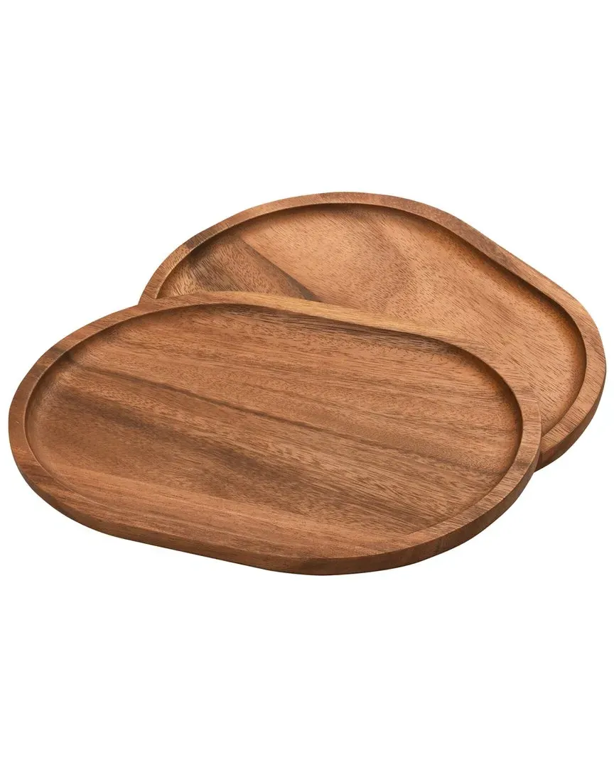 Set of 2 Oval Plates - Large - Brown, Acacia Wood