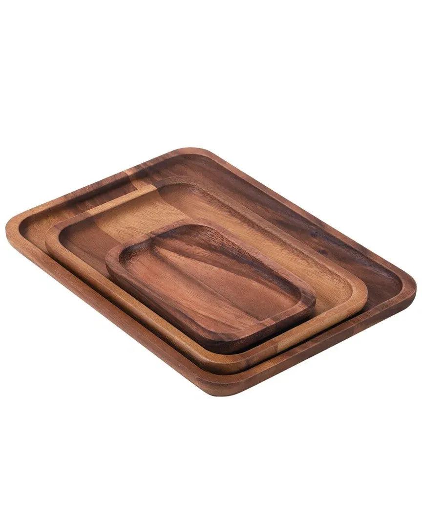Set of 3 Rectangular Plates - Brown, Acacia Wood image