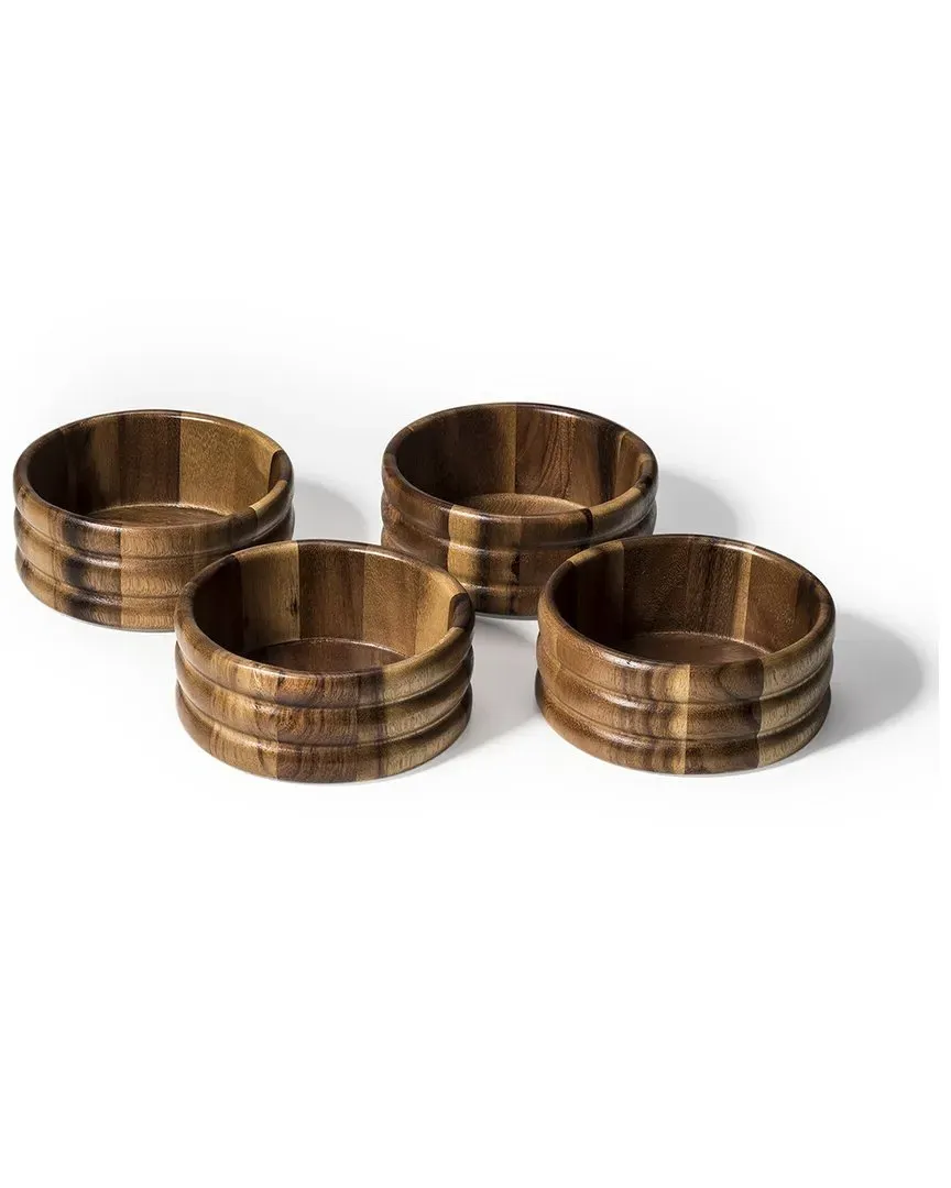 Set of 4 Salad Bowls - Brown, Acacia Wood image