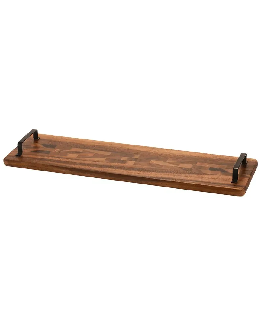 Wood Tray with Metal Handle - Long - Brown, Acacia image