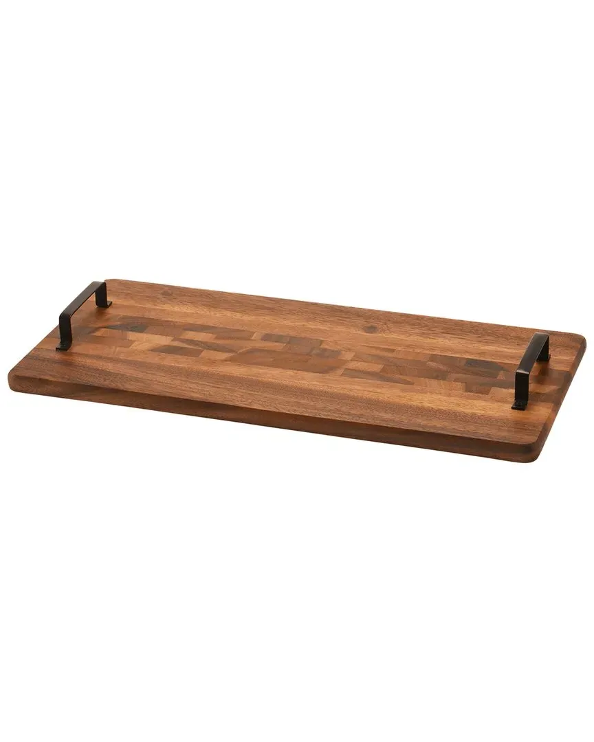 Wood Tray with Metal Handle - Rect - Brown, Acacia