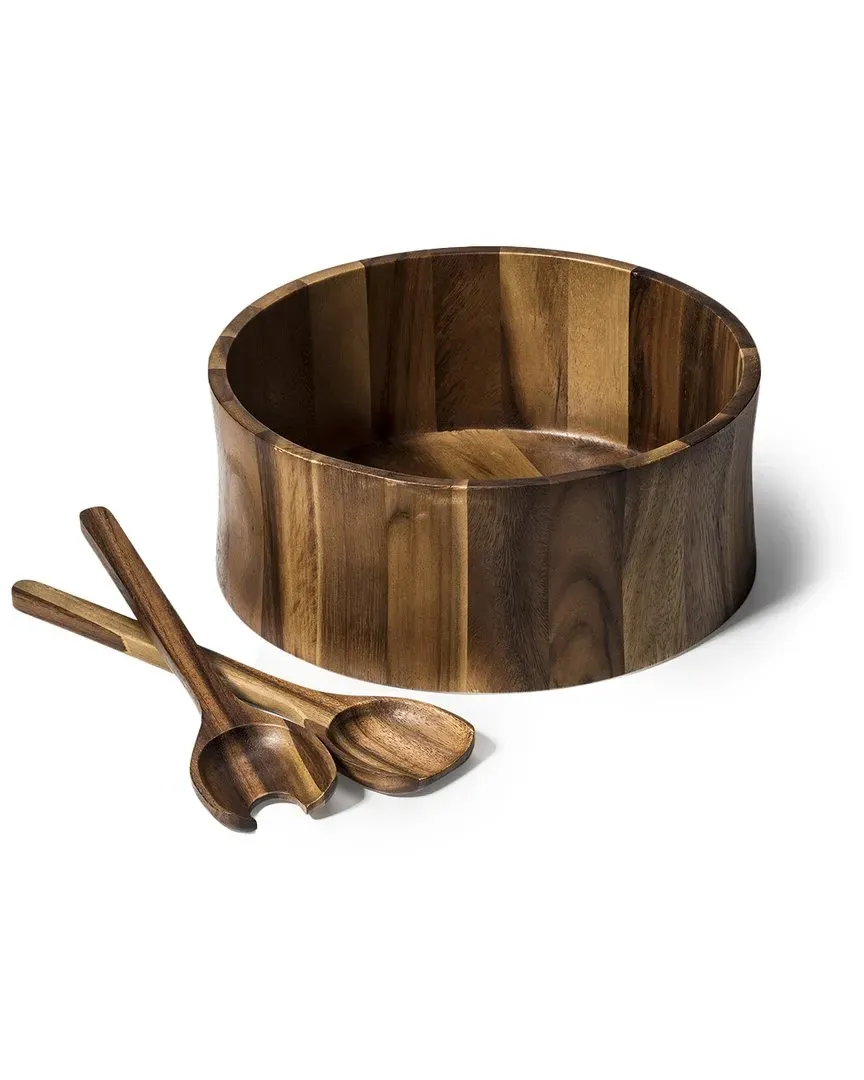 X-Large Salad Bowl Set with Servers - Brown, Acacia Wood image