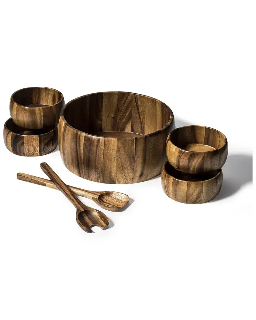 X-Large Salad Bowl Set with Servers - Brown, Acacia Wood