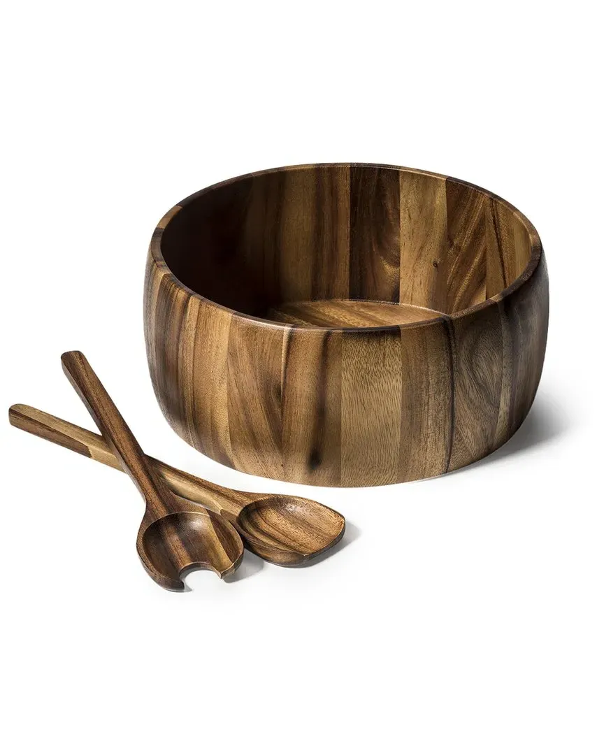 X-Large Salad Bowl with Servers - Brown, Acacia Wood