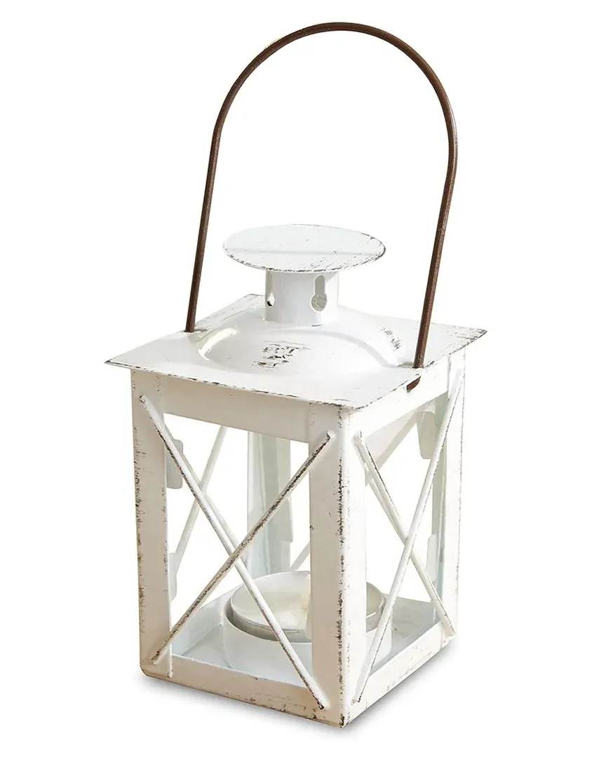 Luminous Distressed Mini Lantern Tea Light Holder - White image