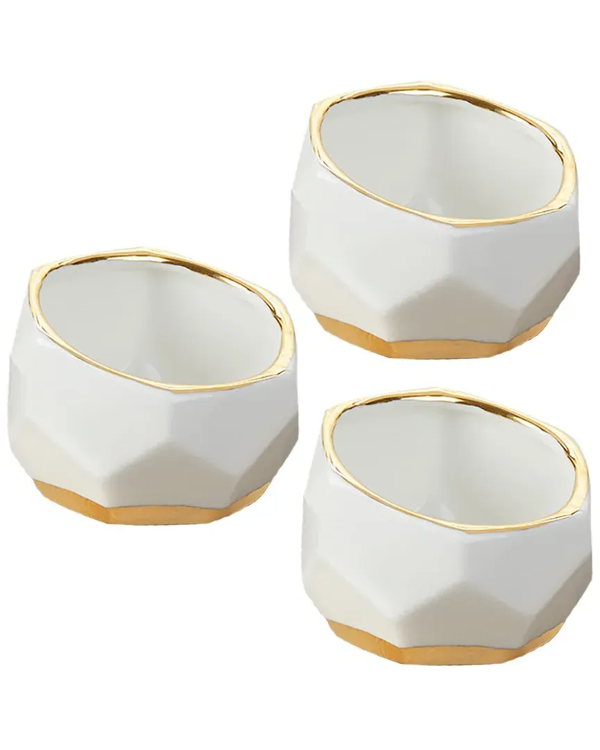 Set of 3 Small Geometric Ceramic Planters - White