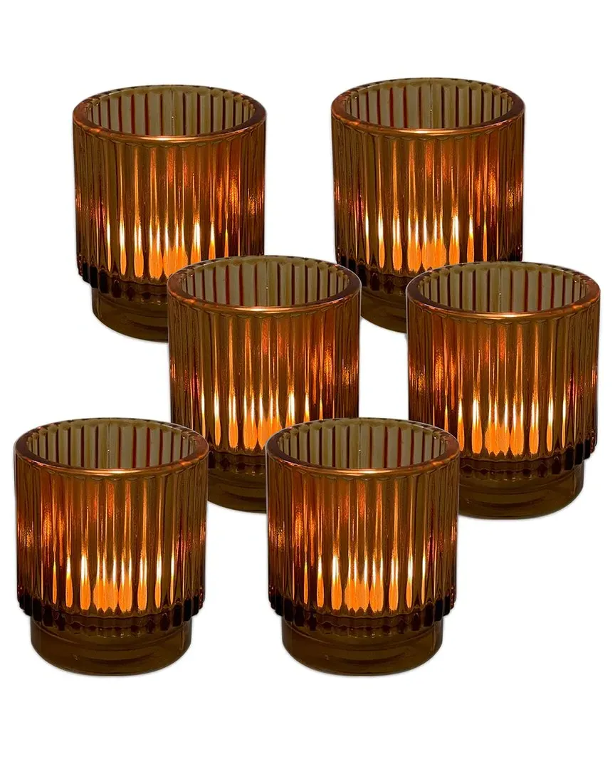 Set of 6 Ribbed Votive Candle Holders - Brown, Glass