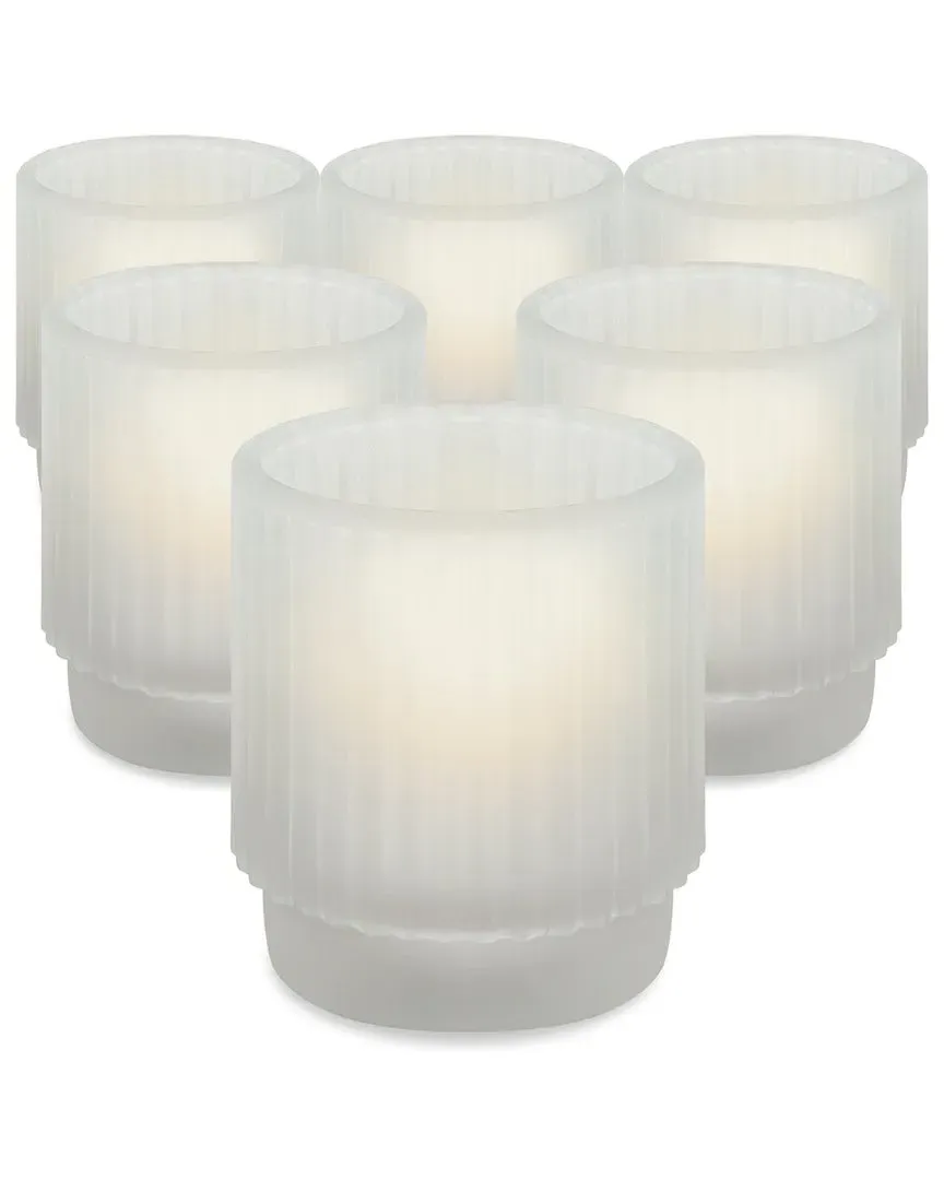Set of 6 Ribbed Votive Candle Holders - Clear, Glass image