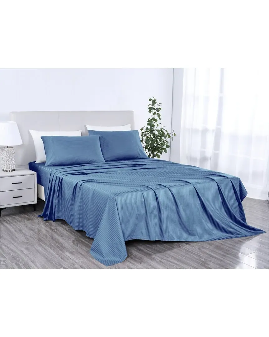 500 Thread Count Damask Stripe Sheet Set with OptiFit - Blue image