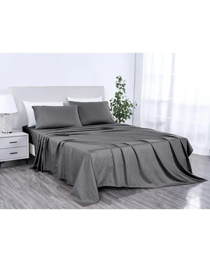 500 Thread Count Damask Stripe Sheet Set with OptiFit - Grey