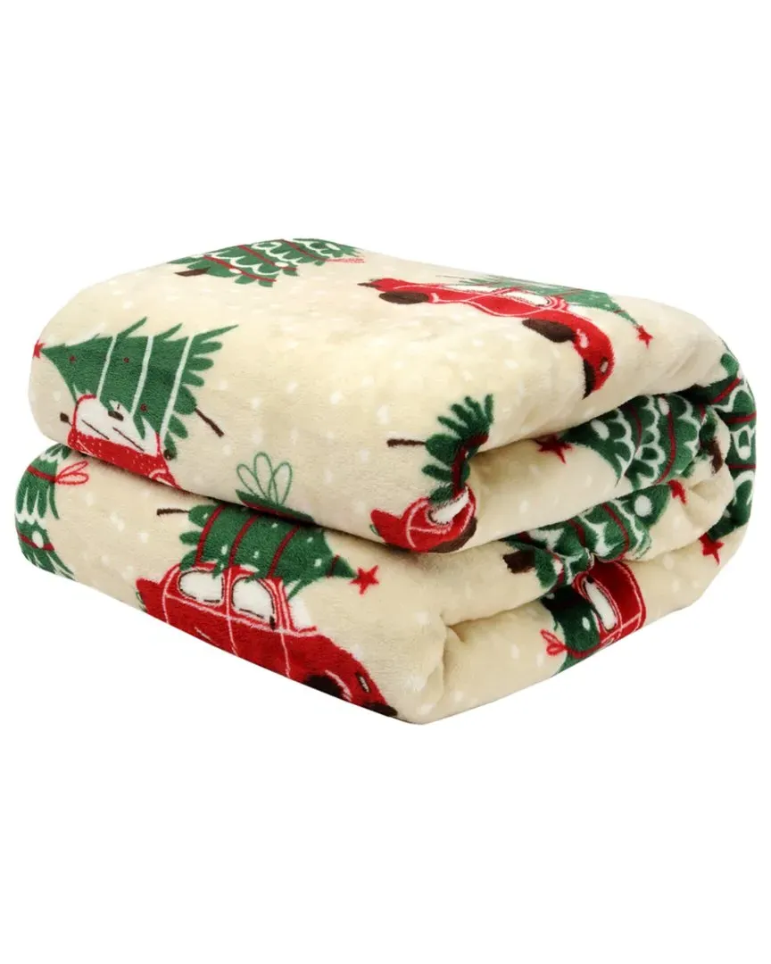 Holiday Print Plush Flannel Throw Blanket - Holiday Truck