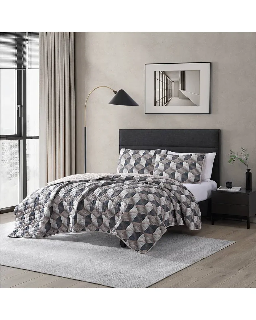 Gridwork Reversible Quilt Set - Tan image