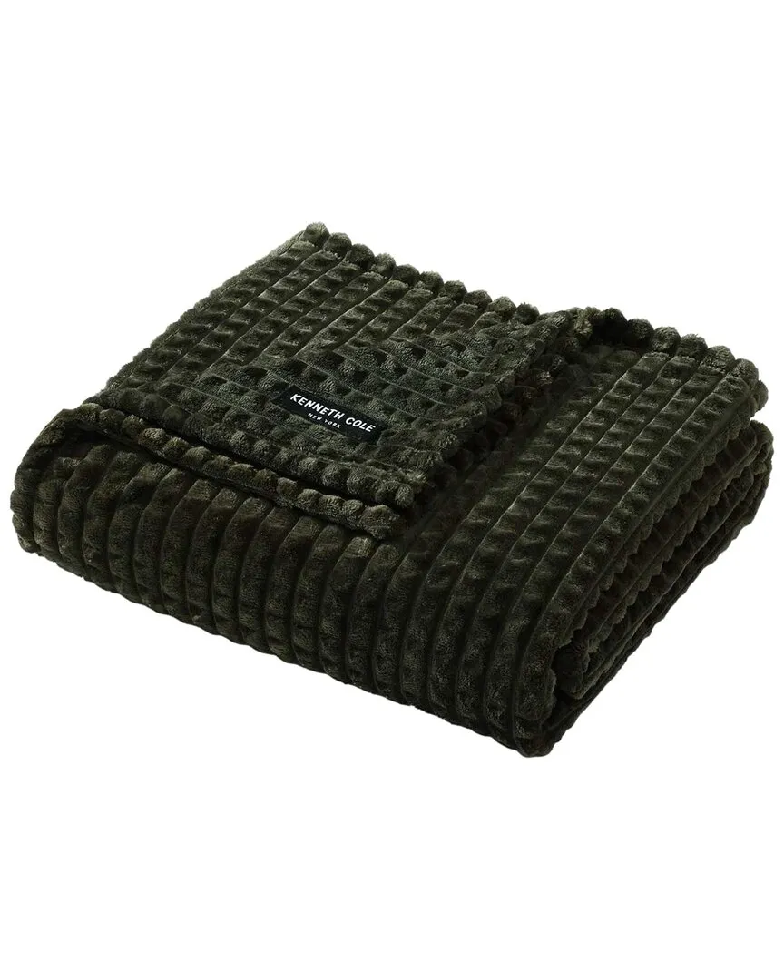 KCNY Textured Solid Jacquard Reversible Throw Blanket - Forest Green image