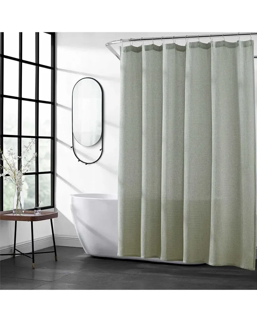 KCNY Waffle Shower Curtain - Sage Green, Cotton Blend