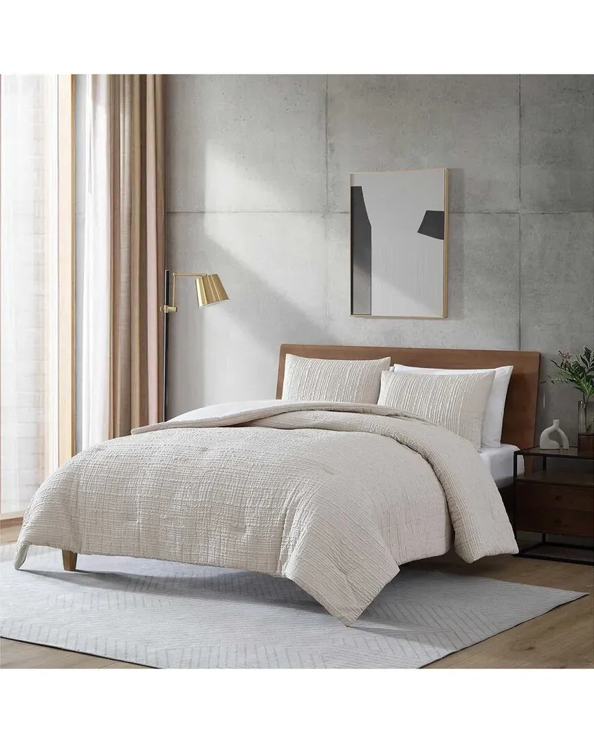 Serenity Wavy Lines Duvet Cover Set - Light Beige, Polyester image