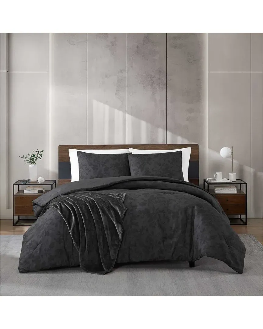 Silhouette Floral Lightweight Comforter Bedding Set - Black image