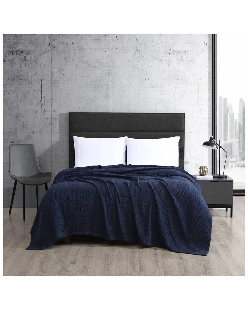 Waffle Grid Cotton Blanket - Navy image