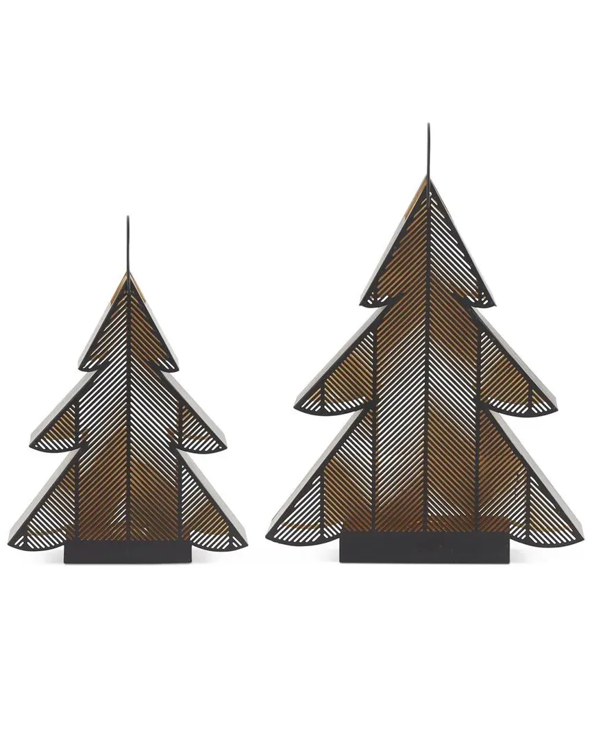 Set of 2 Metal Christmas Tree Lanterns - Black image