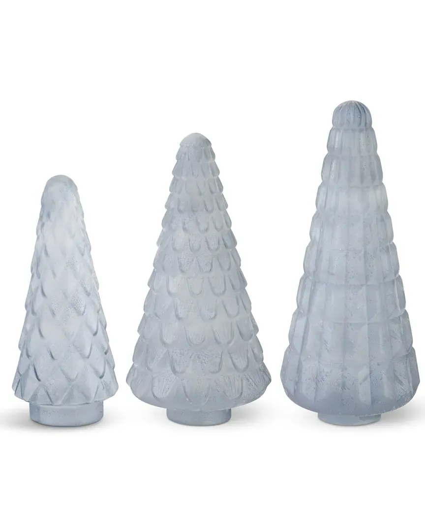 Set of 3 Embossed Frosted Glass Pinecone Trees - Blue image