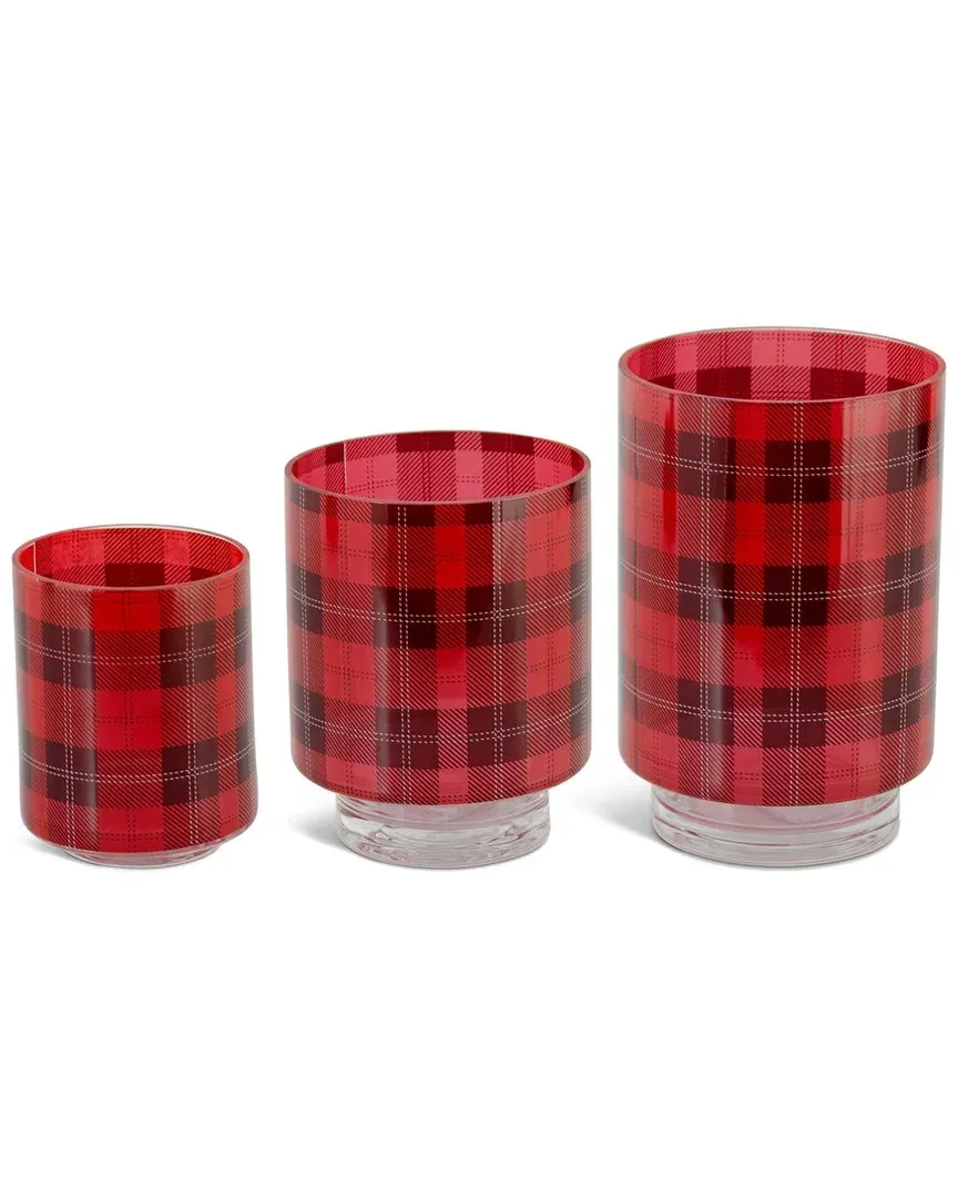 Set of 3 Tartan Plaid Glass Containers - Red, Black image