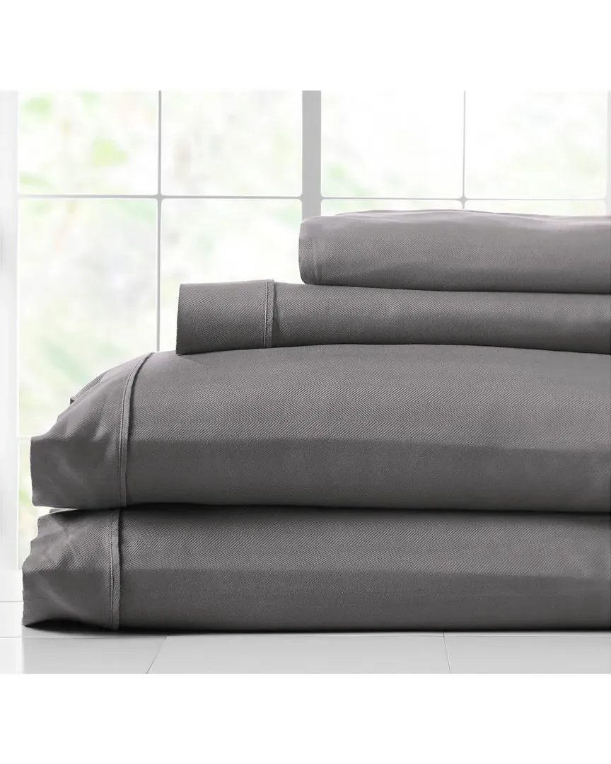 600 Thread Count Herringbone Stripe Sheet Set - Grey, Cotton image