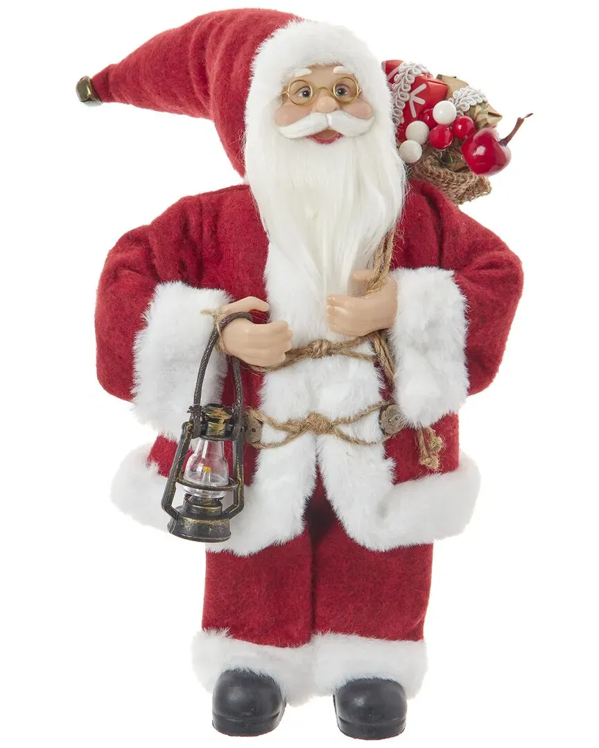 12-Inch Standing Christmas Santa With Sack & Lantern - Red
