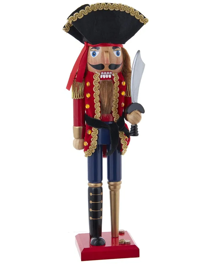 15-Inch Pirate Nutcracker with Peg Leg - Red