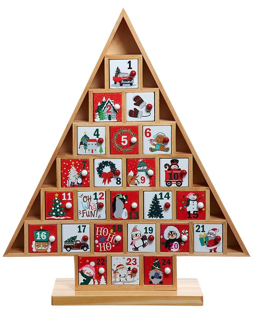 15-Inch Wooden Tree Advent Calendar - Red image