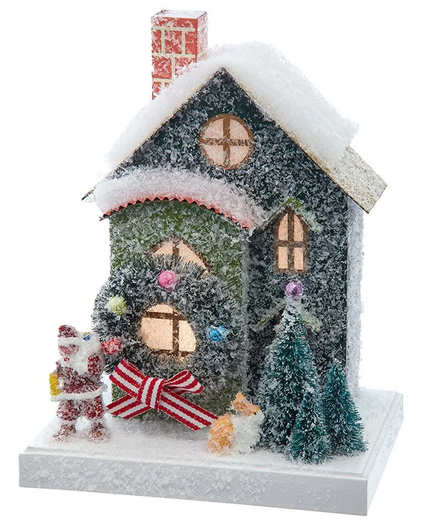 7.5-Inch Battery LED Lighted Paper House Tablepiece - Green